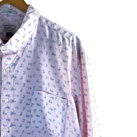 J. Crew "Secret Wash Shirting" Button Down Long Sleeve Pink w/Blue Leaves in XXL - Picture 5 of 10